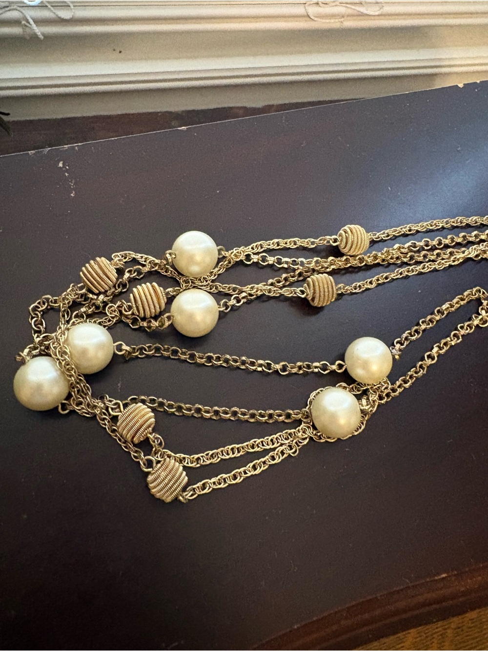 Vtg Elegant Gold Pearl Multi-Strand Necklace Marked M on the label
